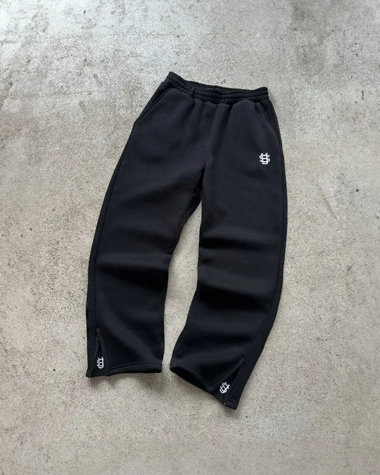 Embroidered Straight-Leg Joggers – Unisex Baggy Fleece Sweatpants
