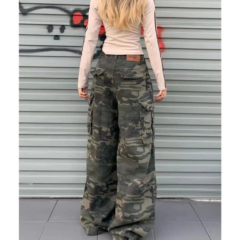Streetwear Cargo Camo Trousers – Unisex Baggy Utility Pants