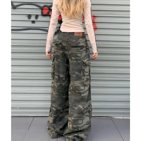 Streetwear Cargo Camo Trousers – Unisex Baggy Utility Pants