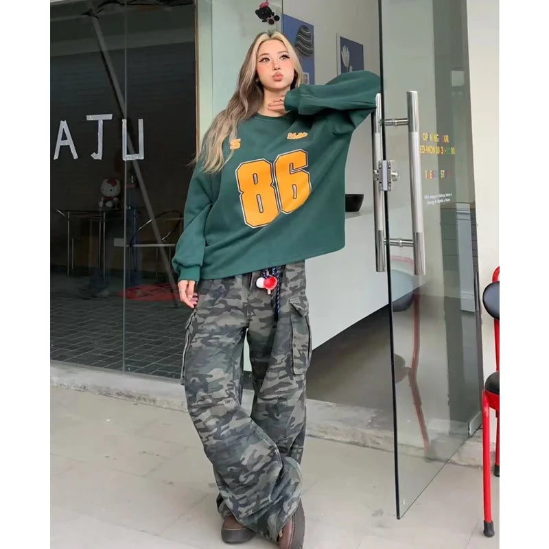 Streetwear Cargo Camo Trousers – Unisex Baggy Utility Pants