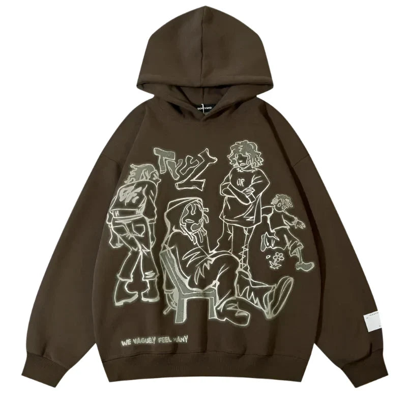 Cartoon Graphic Hoodie – Unisex Baggy Relaxed Fit