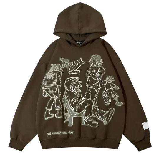 Cartoon Graphic Hoodie – Unisex Baggy Relaxed Fit