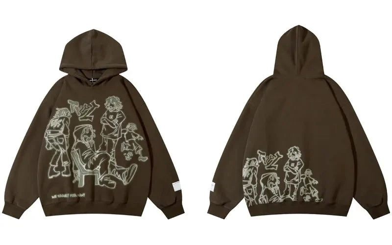 Cartoon Graphic Hoodie – Unisex Baggy Relaxed Fit