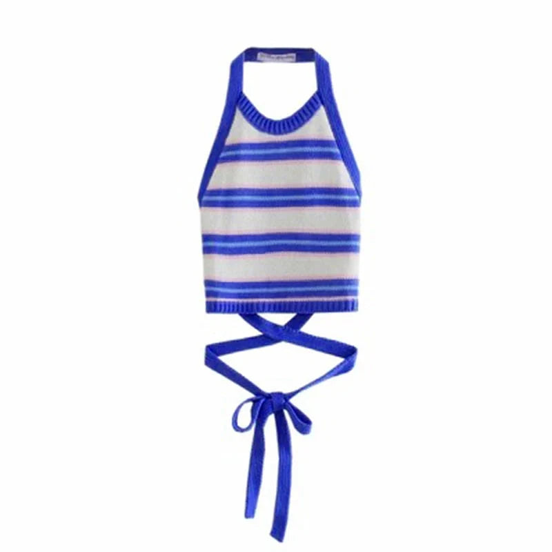 Striped Tie-Up Halter Top – Women's Backless Top