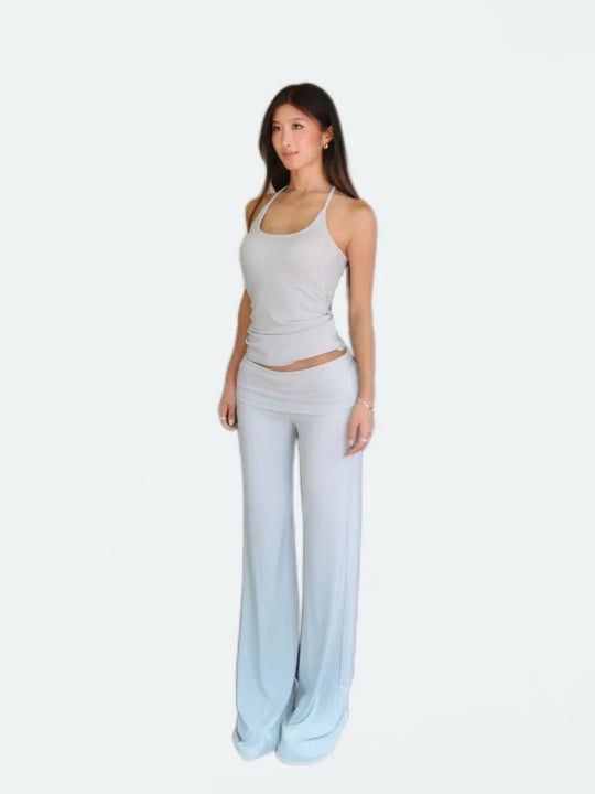 Folded Waist Flared Joggers – Women's Low-Rise Cotton Sweatpants