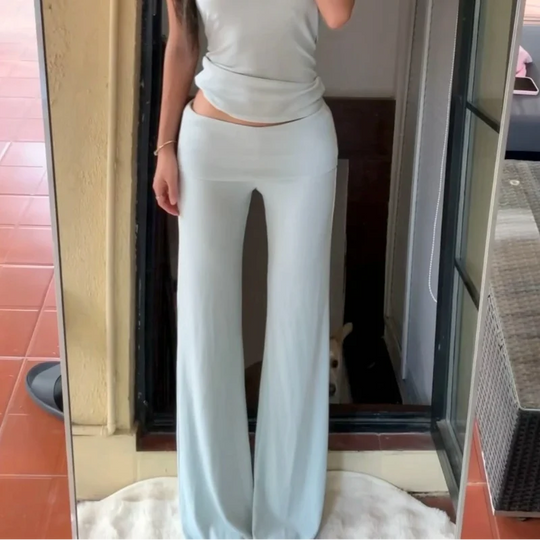 Folded Waist Flared Joggers – Women's Low-Rise Cotton Sweatpants
