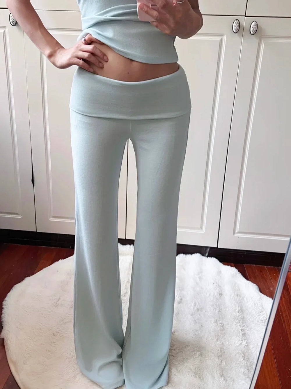 Folded Waist Flared Joggers – Women's Low-Rise Cotton Sweatpants