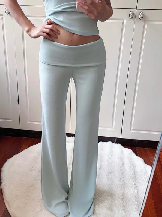 Folded Waist Flared Joggers – Women's Low-Rise Cotton Sweatpants