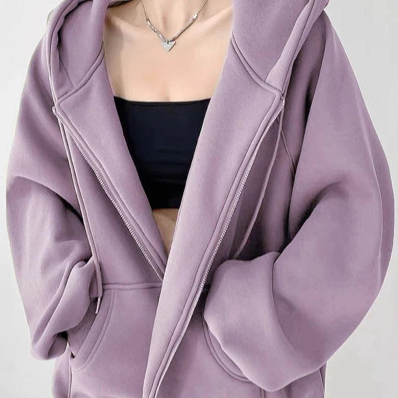 Lightweight Zip-Up Hoodie – Women's Thin Relaxed Fit