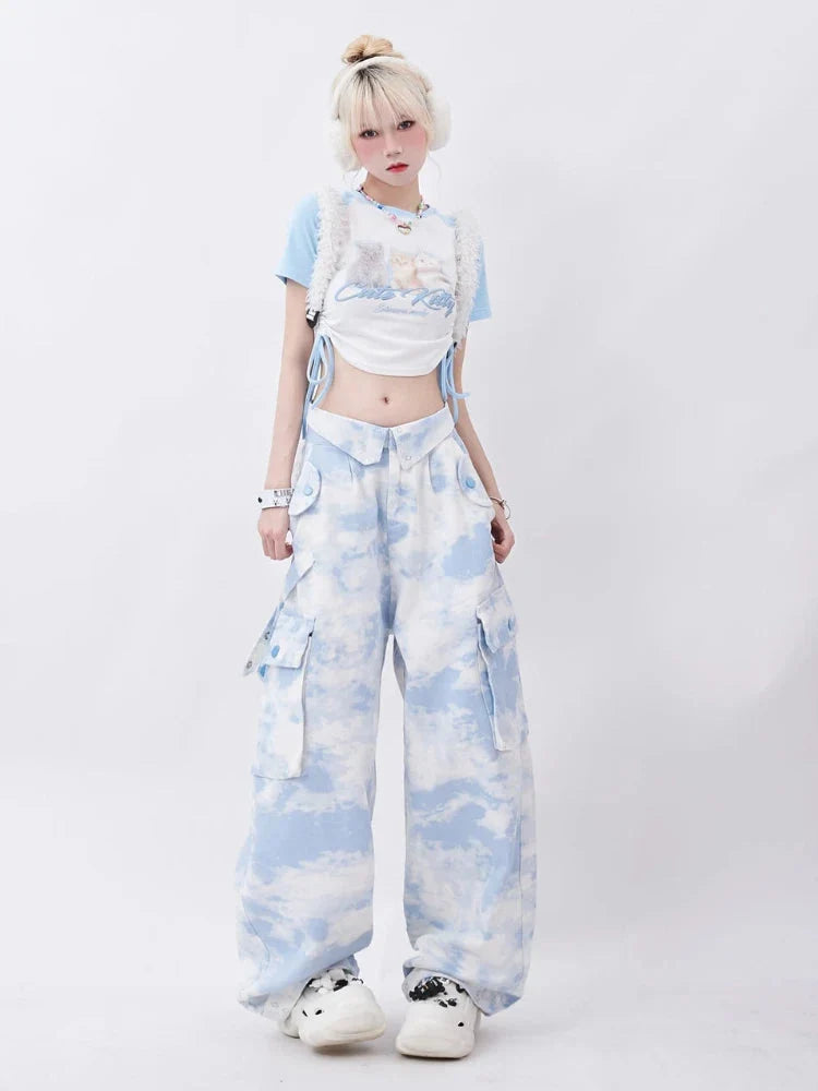 Tie-Dye Cargo Trousers – Women's Wide-Leg Baggy Pants