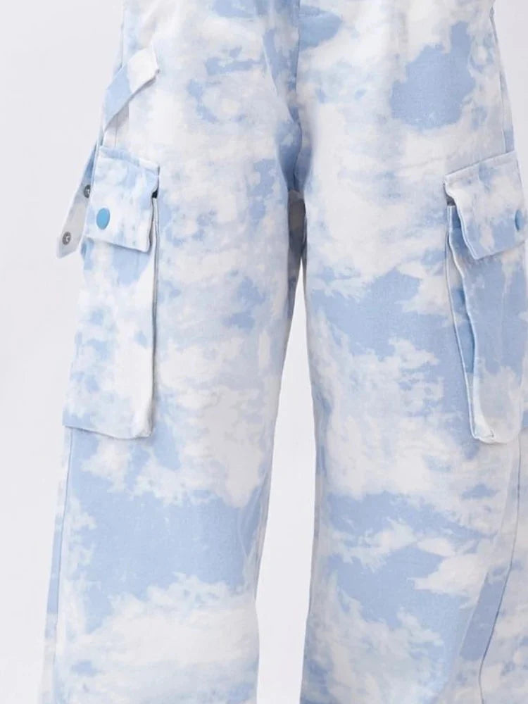 Tie-Dye Cargo Trousers – Women's Wide-Leg Baggy Pants