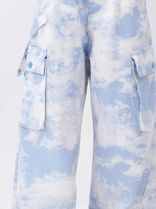 Tie-Dye Cargo Trousers – Women's Wide-Leg Baggy Pants