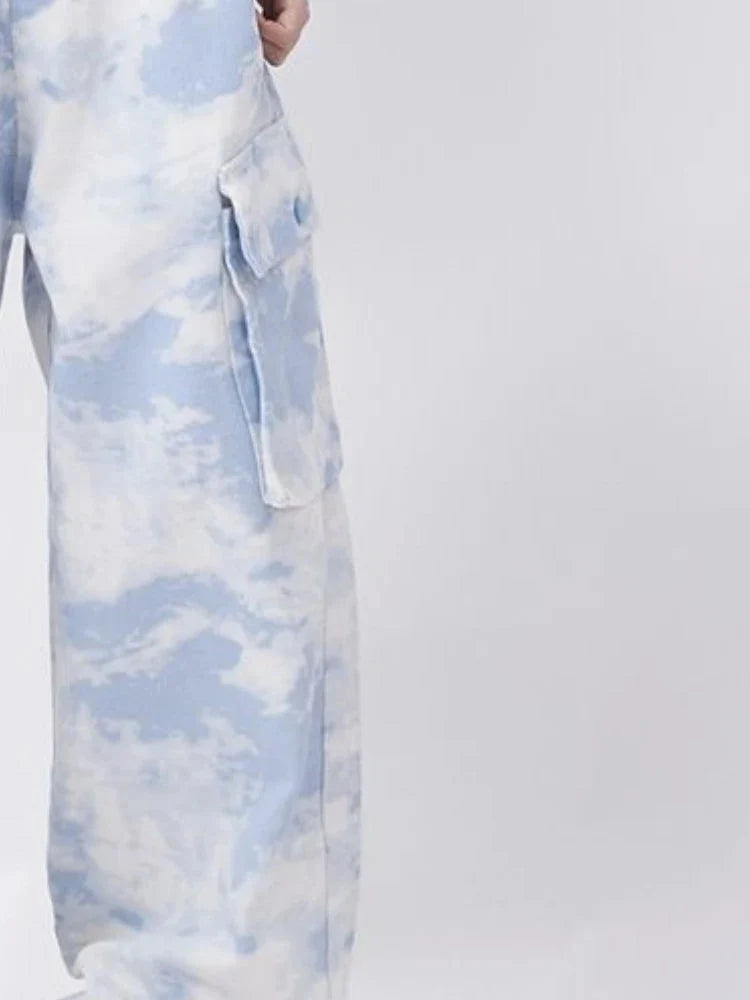 Tie-Dye Cargo Trousers – Women's Wide-Leg Baggy Pants