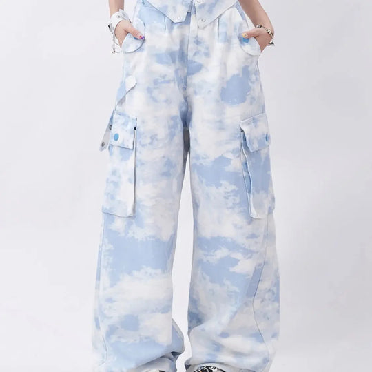 Tie-Dye Cargo Trousers – Women's Wide-Leg Baggy Pants