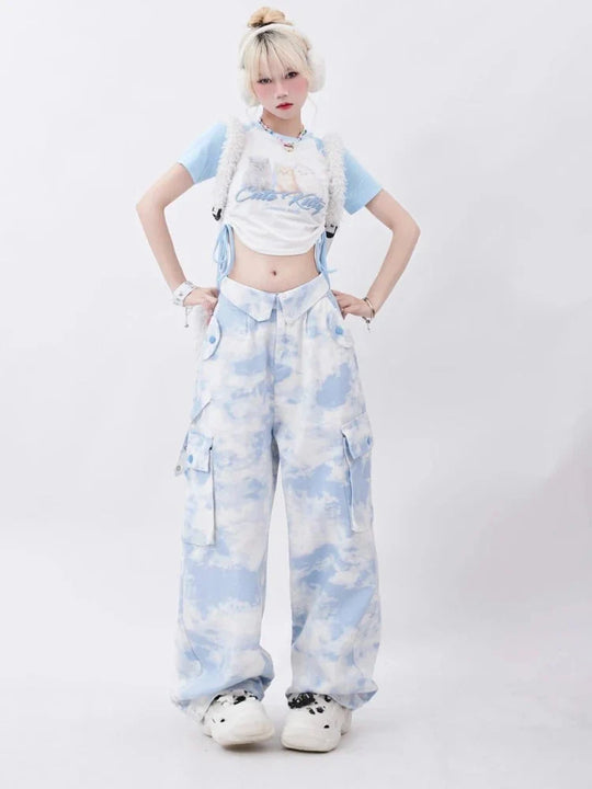 Tie-Dye Cargo Trousers – Women's Wide-Leg Baggy Pants