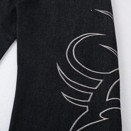 Tribal Embroidered Wide-Leg Jeans – Unisex Baggy Denim