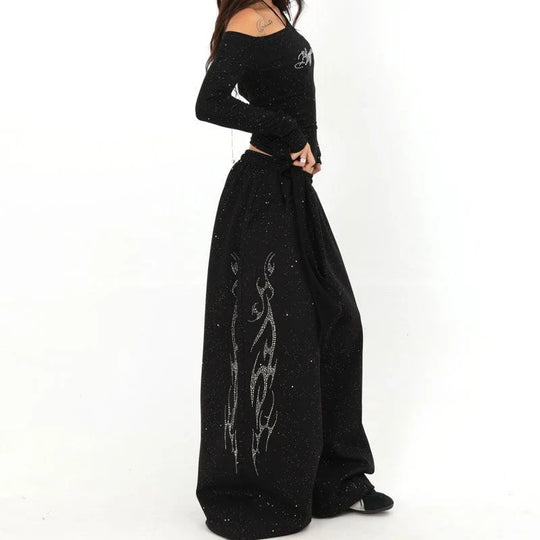Tribal Rhinestone Joggers – Women's Oversized Wide-Leg Sweatpants