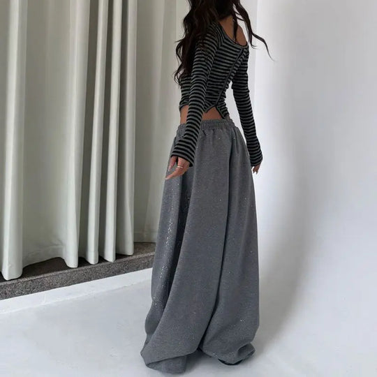 Tribal Rhinestone Joggers – Women's Oversized Wide-Leg Sweatpants