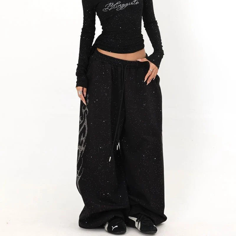 Tribal Rhinestone Joggers – Women's Oversized Wide-Leg Sweatpants
