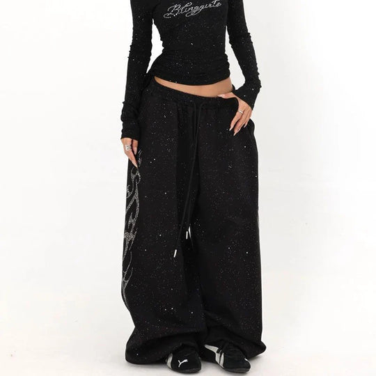 Tribal Rhinestone Joggers – Women's Oversized Wide-Leg Sweatpants
