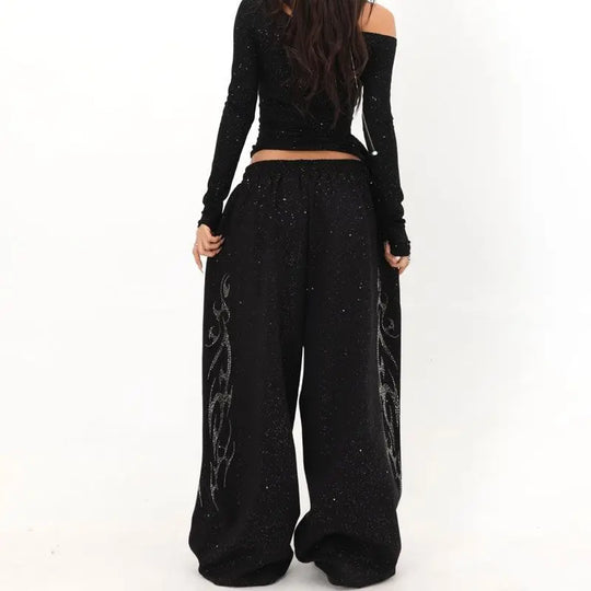 Tribal Rhinestone Joggers – Women's Oversized Wide-Leg Sweatpants