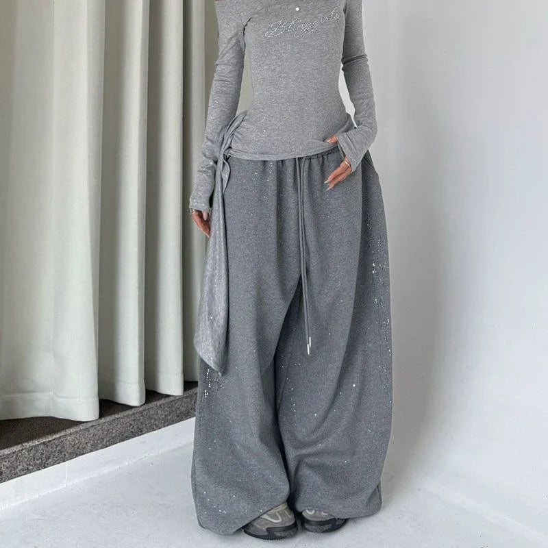 Tribal Rhinestone Joggers – Women's Oversized Wide-Leg Sweatpants