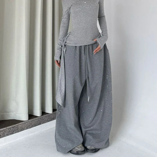 Tribal Rhinestone Joggers – Women's Oversized Wide-Leg Sweatpants