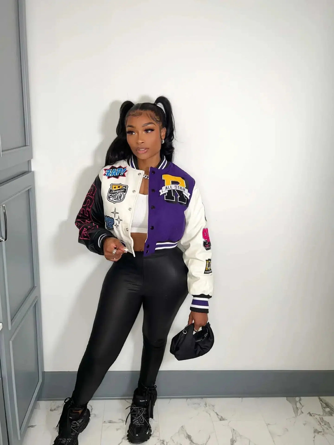 Varsity Bomber Jacket – Women's Embroidered Patch Coat