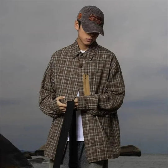 Vintage Plaid Button-Up Shirt – Men's Relaxed Long Sleeve Flannel