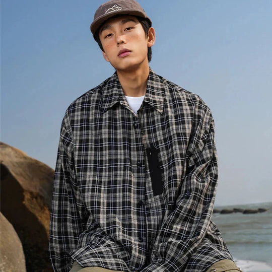Vintage Plaid Button-Up Shirt – Men's Relaxed Long Sleeve Flannel