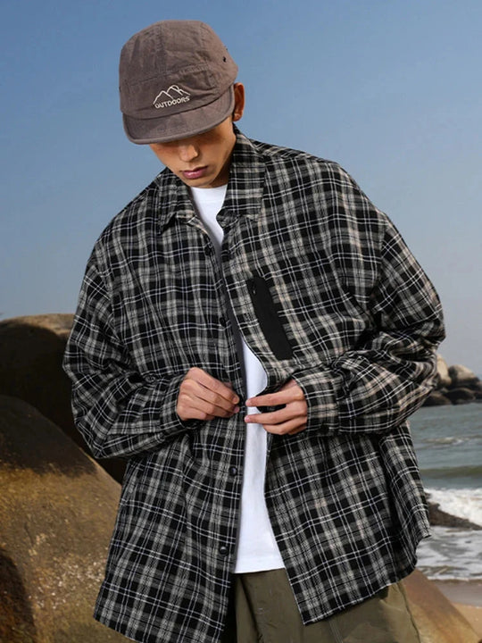 Vintage Plaid Button-Up Shirt – Men's Relaxed Long Sleeve Flannel