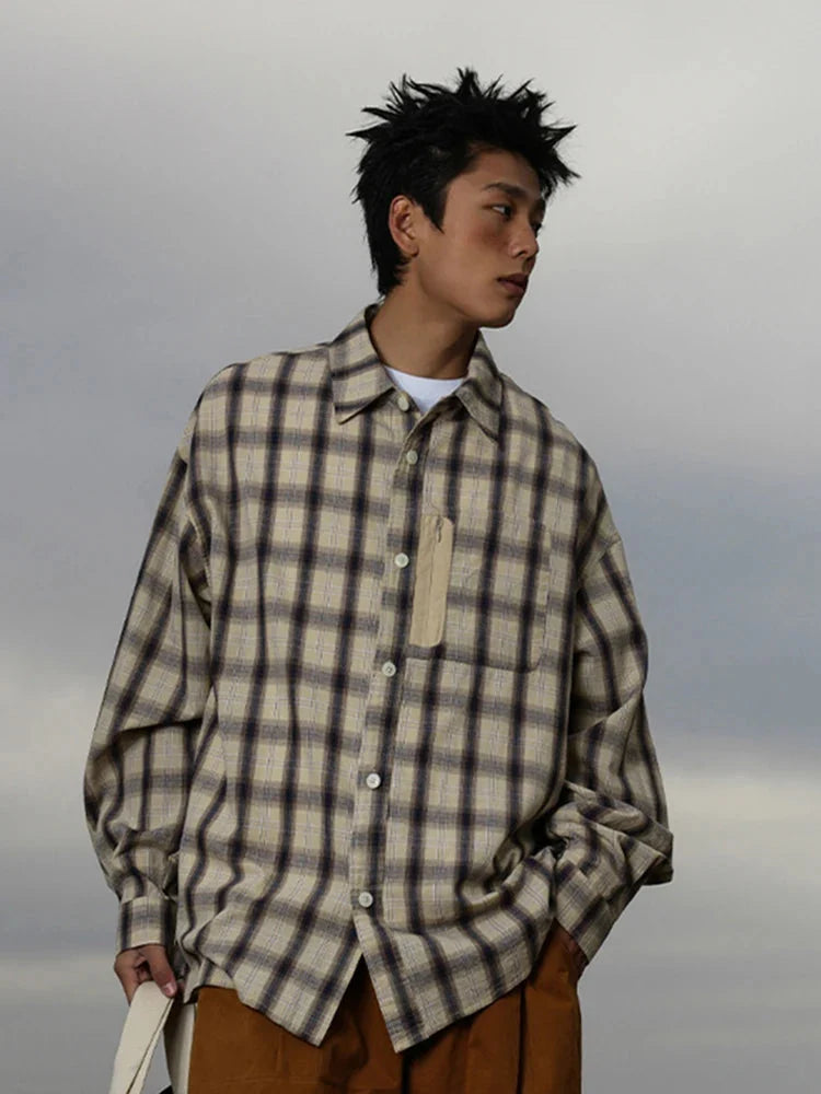 Vintage Plaid Button-Up Shirt – Men's Relaxed Long Sleeve Flannel