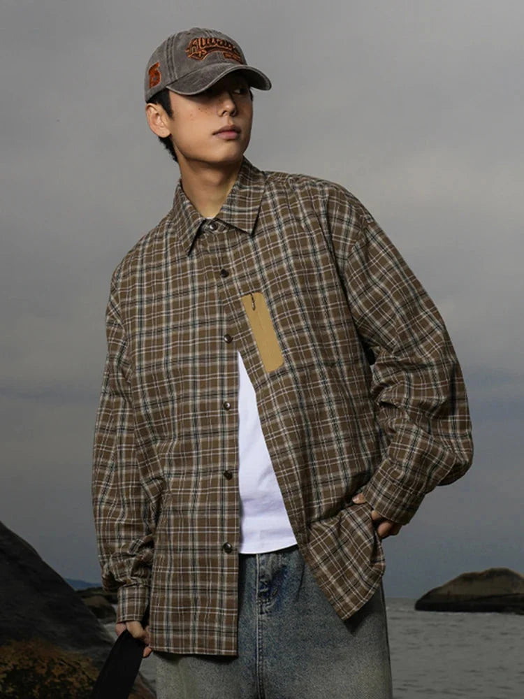 Vintage Plaid Button-Up Shirt – Men's Relaxed Long Sleeve Flannel