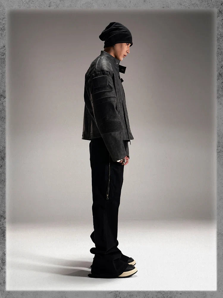 Distressed Leather Jacket – Men's Cropped Vintage Coat