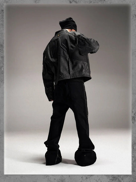 Distressed Leather Jacket – Men's Cropped Vintage Coat