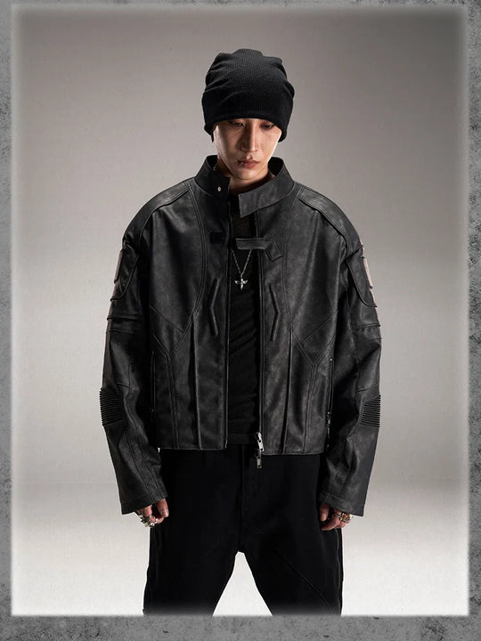 Distressed Leather Jacket – Men's Cropped Vintage Coat