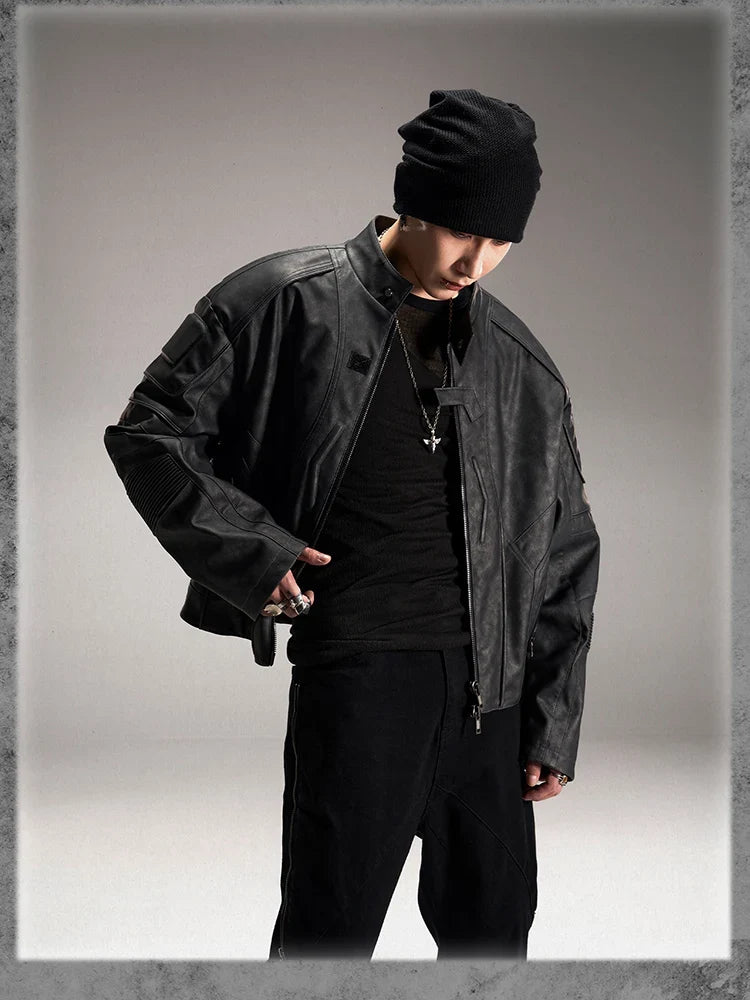 Distressed Leather Jacket – Men's Cropped Vintage Coat