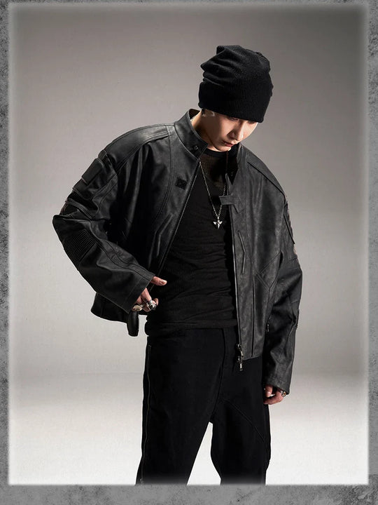 Distressed Leather Jacket – Men's Cropped Vintage Coat
