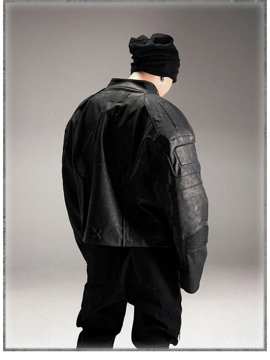 Distressed Leather Jacket – Men's Cropped Vintage Coat