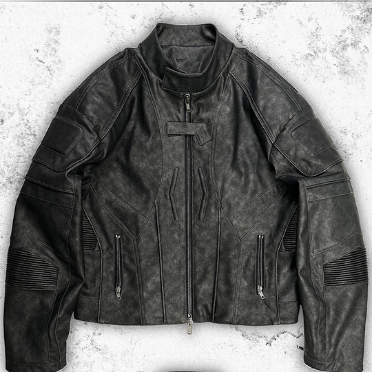 Distressed Leather Jacket – Men's Cropped Vintage Coat