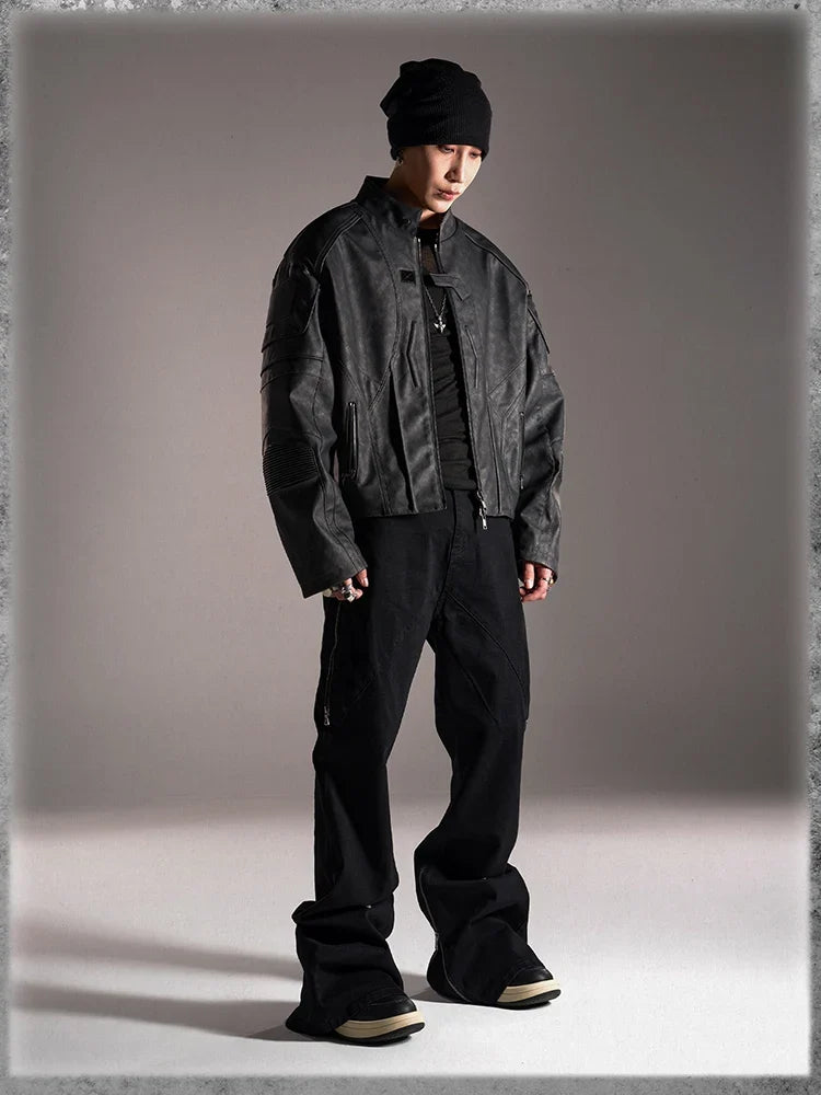 Distressed Leather Jacket – Men's Cropped Vintage Coat