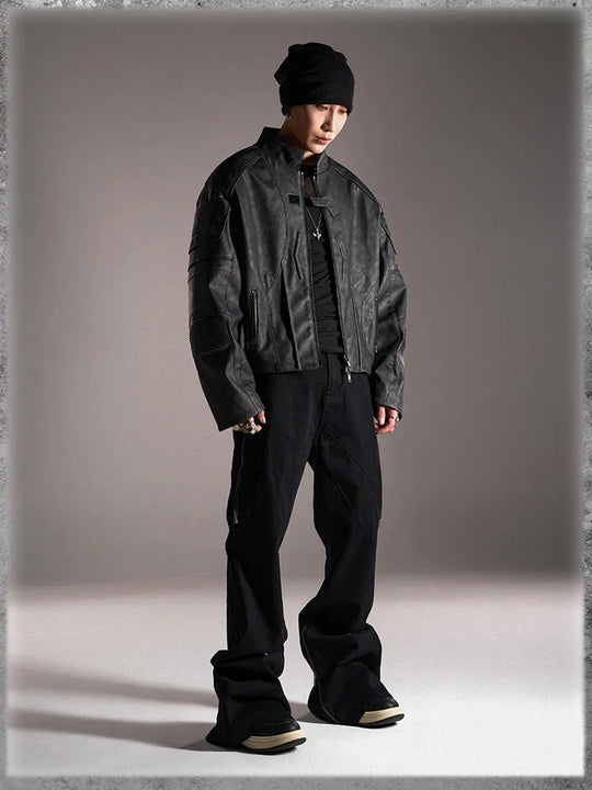 Distressed Leather Jacket – Men's Cropped Vintage Coat