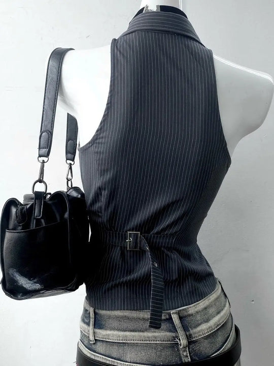 Striped Collared Vest Top – Women's Vintage Sleeveless
