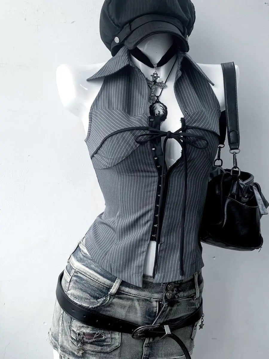 Striped Collared Vest Top – Women's Vintage Sleeveless