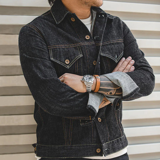 Washed Denim Jacket – Men's Vintage Structured Coat