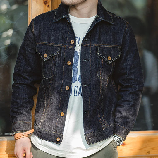 Washed Denim Jacket – Men's Vintage Structured Coat