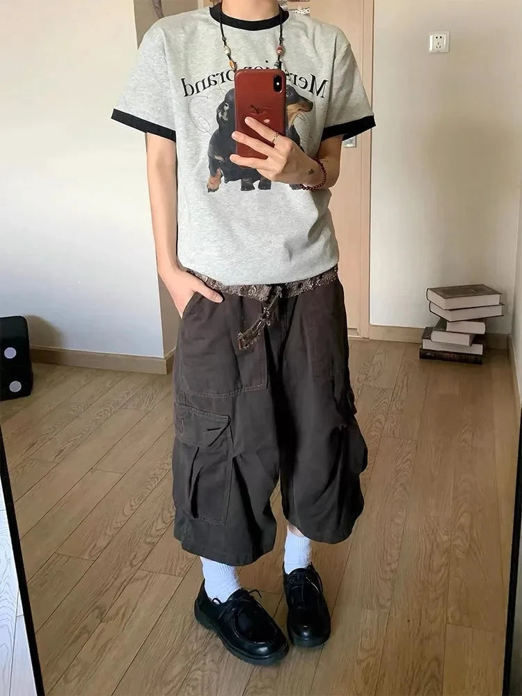 Vintage Cargo Jorts – Unisex Wide-Leg Baggy Denim Shorts