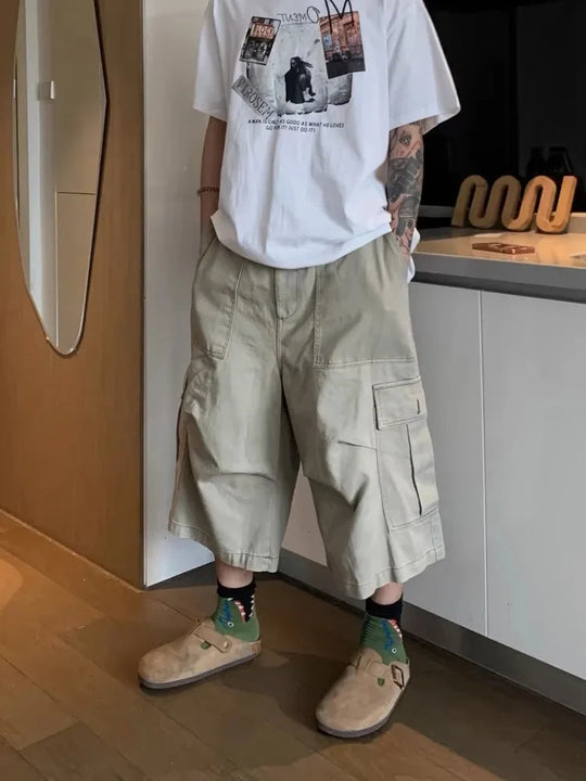 Vintage Cargo Jorts – Unisex Wide-Leg Baggy Denim Shorts