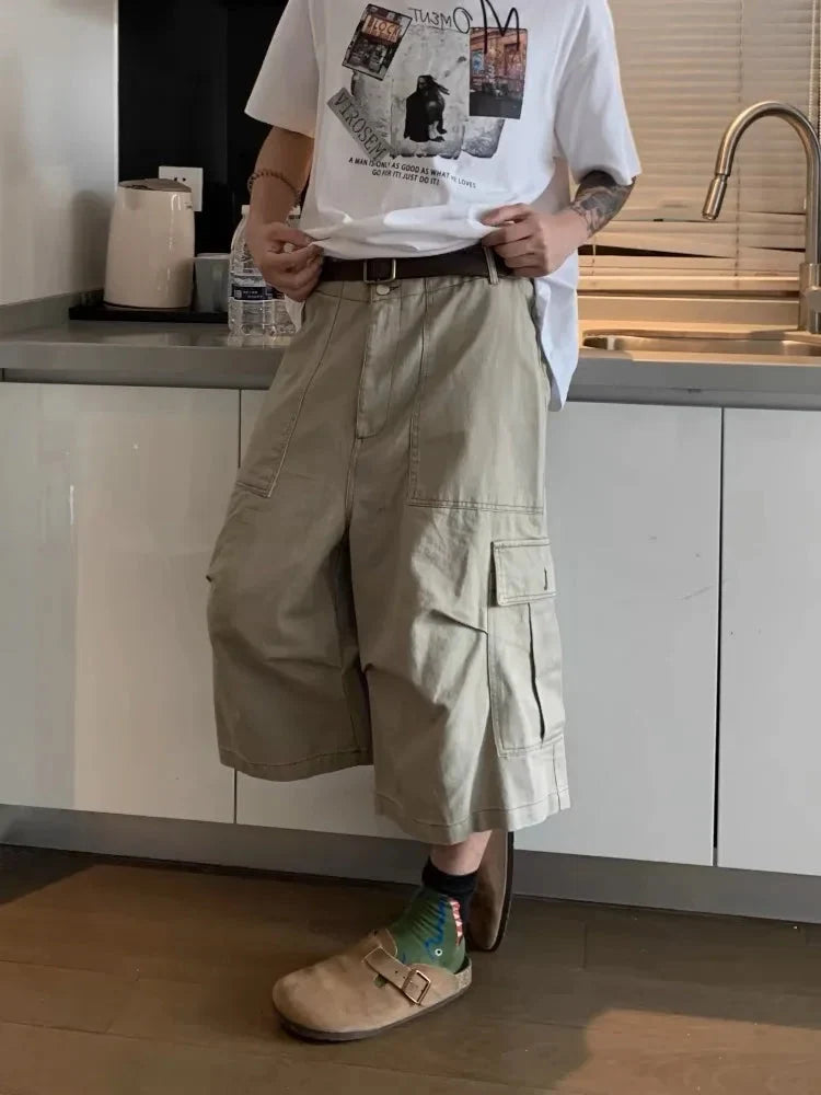 Vintage Cargo Jorts – Unisex Wide-Leg Baggy Denim Shorts