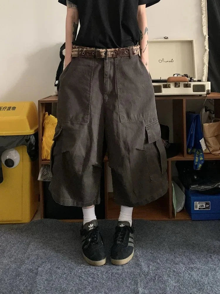 Vintage Cargo Jorts – Unisex Wide-Leg Baggy Denim Shorts